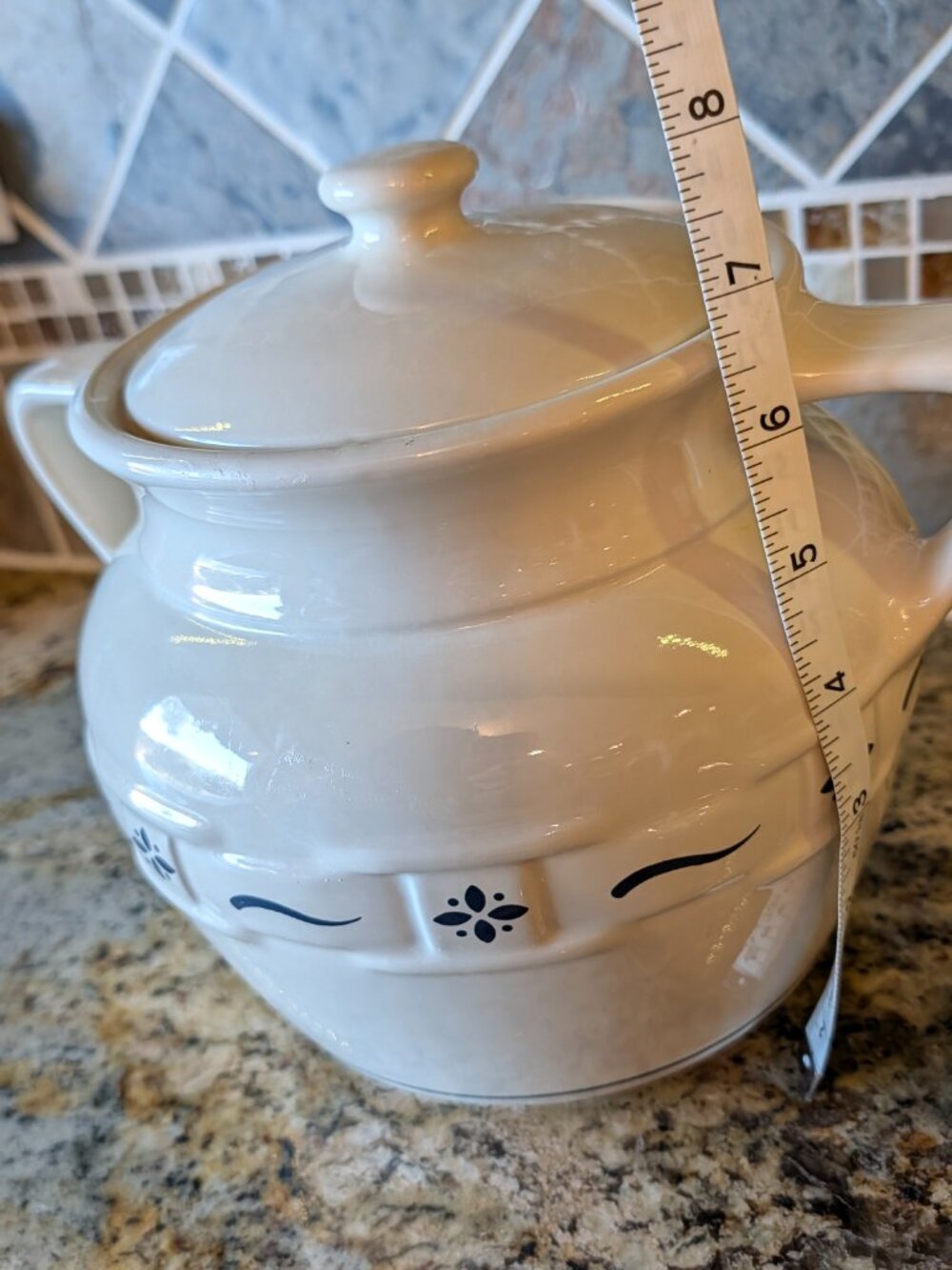Longaberger Woven Traditions Classic Blue Pottery Cookie Jar with Lid - Picture 8 of 8